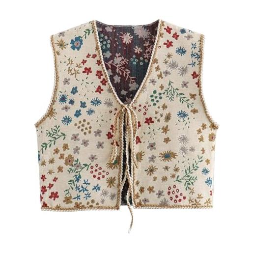 Generisch cappotto corto elegante gilet senza maniche da donna in stile francese, versatile ricamato, cardigan corto, gilet casual senza pancia cardigan, cachi, l