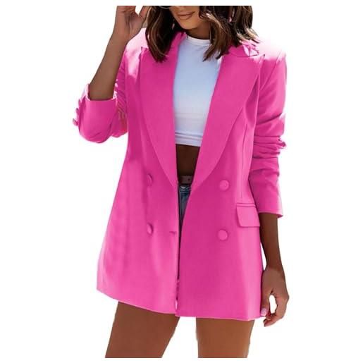 QWUVEDS donna manica lunga doppio petto cappotto cappotto giacca maglione donna blu, rosa intenso, m