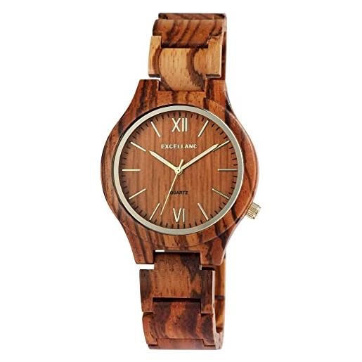 Excellanc orologio da donna in legno con chiusura deployante, lancette luminose, analogico, al quarzo, 1800237, legno zebrato. 