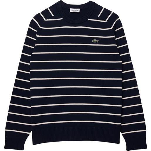 Lacoste maglione Lacoste girocollo a righe in cotone a maglia 3d blu navy-bianco