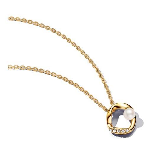 PANDORA essence collane placcate in oro 14k con perle coltivate d'acqua dolce trattate bianche, 45