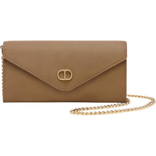 TWINSET portafoglio donna in pelle cuoio con catena dorata