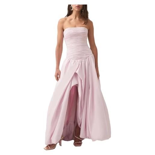 Generic hit color dimagrante abiti lunghi per le donne senza spalline senza maniche a vita alta a line split dress, pinrk, m