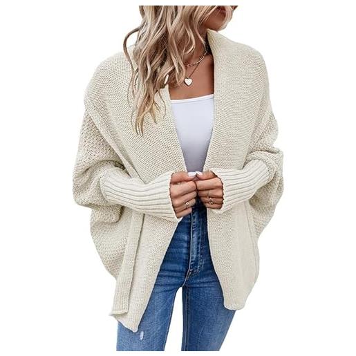 KIJSKKOPO elegante maglione lavorato a maglia da donna, beige maniche a pipistrello cardigan lavorato a maglia aperto davanti caot autunno inverno casual caldo morbido scialle giacca di transizione