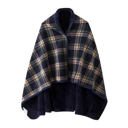 Caxndycing poncho da uomo in pile, invernale, caldo, da donna, in pile spesso, con bottoni, autunno, inverno, caldo, poncho termico, avvolgente, scaldacollo, alla moda, a scacchi, colore: rosso, 