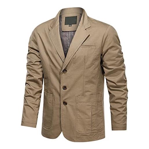 Darringls giacca da uomo taglie forti, blazer autunnale, in cotone, chino, per il tempo libero, da uomo, con 3 bottoni, sportivi, giacche da uomo per matrimonio, business, taglia, cachi, xxl