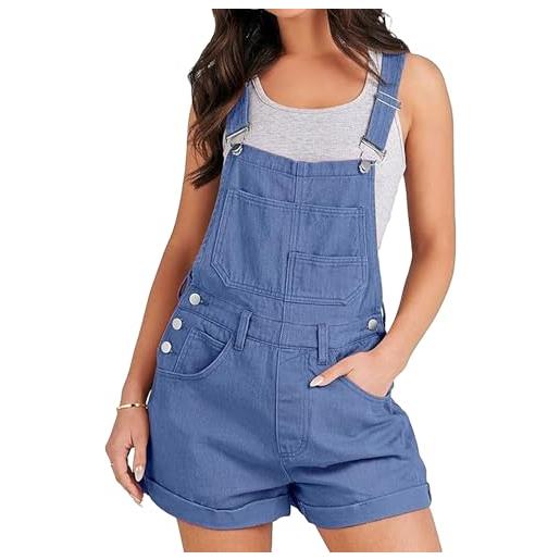 Generic salopette da donna, vestibilità ampia, estate 2025, casual, regolabile, salopette di jeans, di jeans con orlo risvoltato alla moda