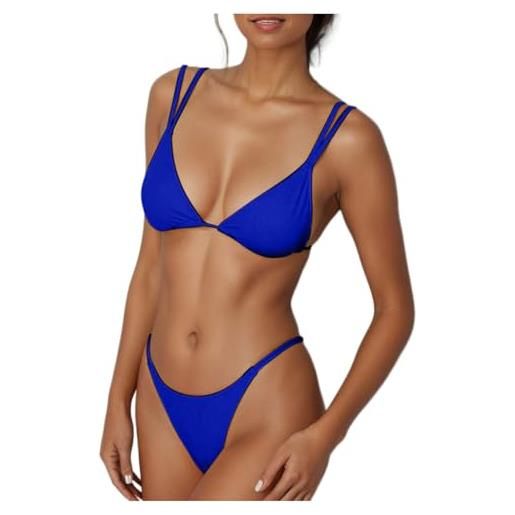 Generico perizoma sexy da donna con fondo bikini a due pezzi, doppie spalline, costume da bagno carino a triangolo mutande brasiliana (blue, m)
