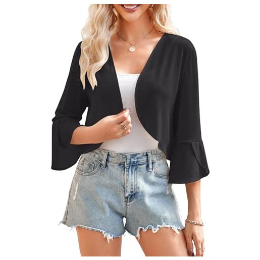 Yekaty coprispalle da donna con maniche a 3/4 cardigan corto leggero estivo trasparente bolero coprispalle per abiti, nero, large