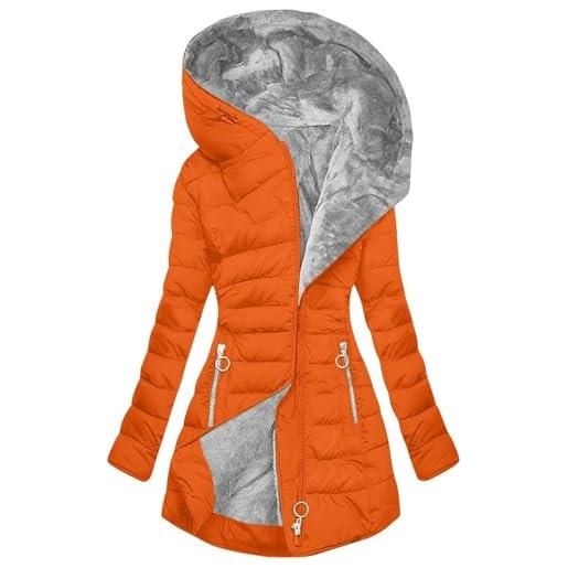 WOWEI cappotto invernale da donna elegante cappotto donna tinte unite manica lunga invernale caldo trench giubbotto giubbino termica piumini antivento felpa giacce con cappuccio (arancione, l)