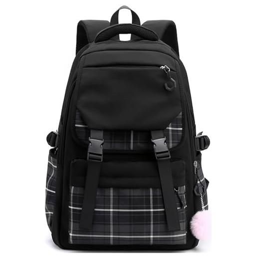 TOPFAD zaino per la scuola per ragazze, elegante zaino per la scuola per ragazze, spazioso zaino per ragazze con design alla moda, rosa carino, cute-nero, medium