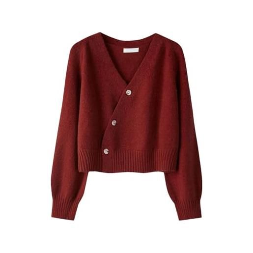 REHJJDFD cardigan da donna con bottoni obliqui con scollo a v maglione lavorato a maglia a maniche lunghe maglione sciolto in cashmere, borgogna, taglia unica