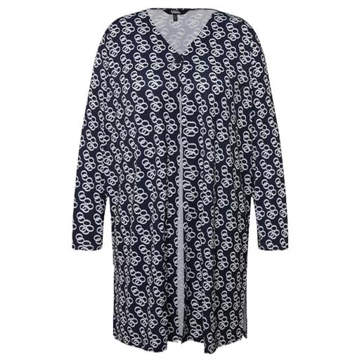 Ulla Popken giacca di jersey dal taglio svasato con righe e scollo a v blu notte scuro 66+ 825690130-66+