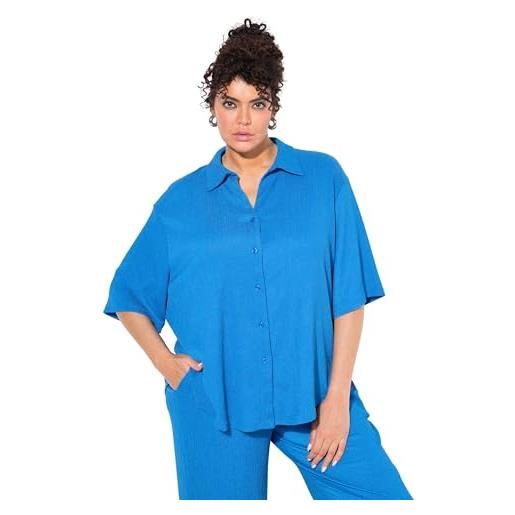 Ulla Popken blusa con texture, collo da camicia e mezze maniche blu reale 54+ 838437760-54+