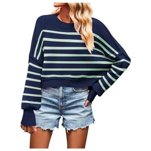 Generic maglioni ritagliati da donna uk a righe a maniche lunghe oversize maglioni casual autunnali invernali lavorati a maglia comodi maglioni corti vacanze basic tunica camicette per uscire, marina militare