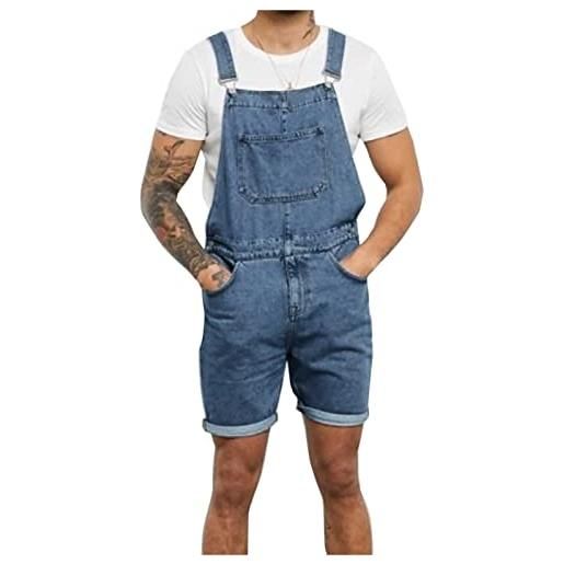 WOXIHUAN salopette corti uomo jeans stretti salopette ragazzo vintage moda skinny pantaloni corti uomo denim jumpsuit uomini estivo pantaloncini uomo jeans salopette uomo jeans corta romper tuta tutine