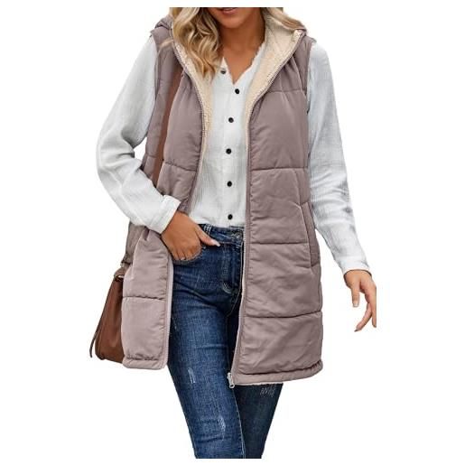 AIEOE gilet donna inverno smanicato lungo donna invernale gilet donna elegante cotone smanicato donna con cappuccio l marrone