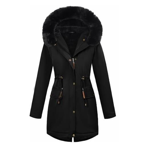 CMTOP giacca invernale donna foderati in pile caldo medio lungo cappotto impermeabile antivento giubbotto slim fit casual parka elegante classico giaccone con cappuccio, zip tasche(verde militare, xxl)