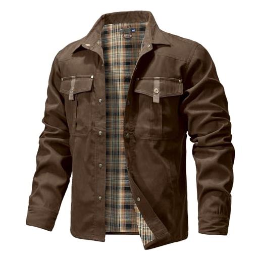 Zaitun giacca da uomo in flanella con fodera in stile cowboy western, a quadri, con fodera spazzolata, in twill, per esterni, nero , l