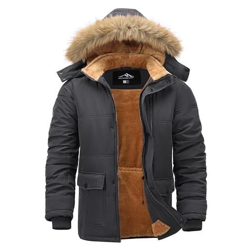 Peakwell uomo giacca invernale foderata parka antivento jacket da lavoro outdoor calda con cappuccio staccabile, blu marino, xxl