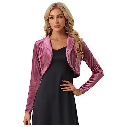 Allegra K elegante coprispalle in velluto per donna aperto davanti manica lunga bolero crop cardigan, viola, m