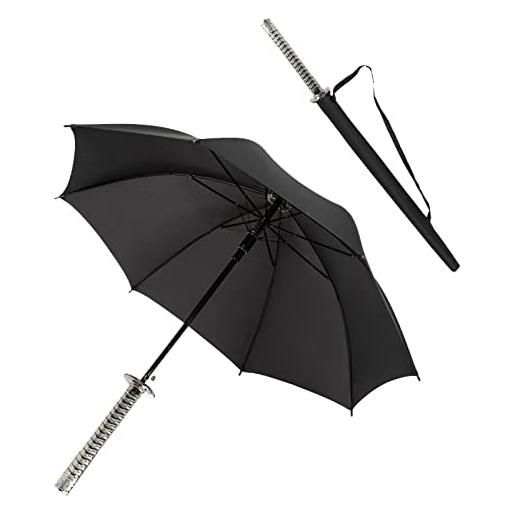 ZXF ombrello con metallo manico lungo samurai sword outdoor sun, rain ombrello antivento impermeabile personalizzato anime nero ninja katana giapponese ombrello dritto