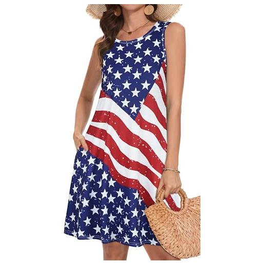 elescat abiti estivi da donna da spiaggia bohémien, senza maniche, vintage floreale, svolazzanti con tasche, magliette, canotte, prendisole, bandiera americana. , xx-large