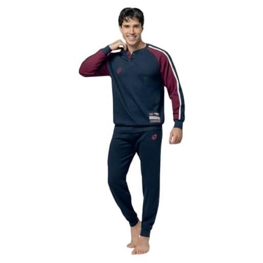 Lotto pigiama uomo lungo in caldo cotone lp2130 (it, testo, xxl, regular, regular, blu)