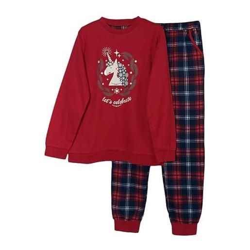dolcecasabiancheria pigiama family bimba promise caldo cotone tartan natale 10 anni rosso