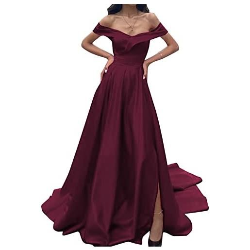 Leader of the Beauty abiti da sera con spalle scoperte abiti da festa formale lunghi per le donne una linea di abbigliamento per occasioni formali per feste di gala, borgogna, 40
