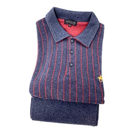 Bip Bip pigiama per uomo maniche lunghe e pantaloni lunghi modello serafino con tre bottoni e con collo, caldo cotone peso medio/pesante art. 5944 (navy, 4xl)