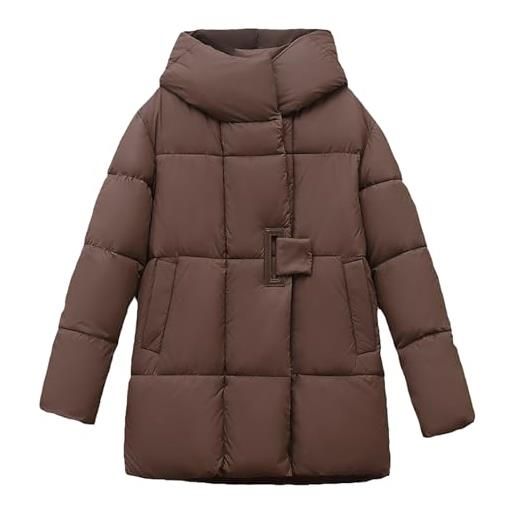LZPCarra giacca trapuntata leggera da donna con cappuccio piumino lungo da donna marrone parka invernale impermeabile cappotto invernale caldo piumino giacca invernale giacca invernale con tasche, caffè, xl