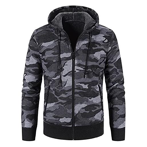 Generic felpa con cappuccio da uomo mimetica con zip, felpa invernale foderata in pile, morbida e traspirante, elegante felpa con cappuccio mimetica slim fit, resistente maglia casual a maniche lunghe, calda