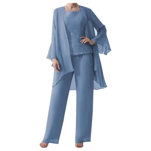 JIAJUPA 3 pezzi madre della sposa pantaloni abiti per matrimonio plus size madre dello sposo pantsuit formale pant outfit, blu polvere. , 50