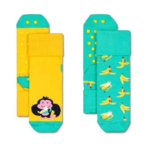 Happy Socks calzini 2-pack kids monkey & banana anti slip taglia 2-3y, multicolore, 2-3 anni unisex-bambini e ragazzi