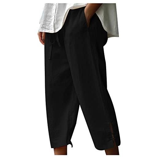 Ceboyel pantaloni da donna in lino 2023 pantaloni capri casual estivi pantaloni corti affusolati leggeri da viaggio abiti da spiaggia con tasca, j02-nero, m