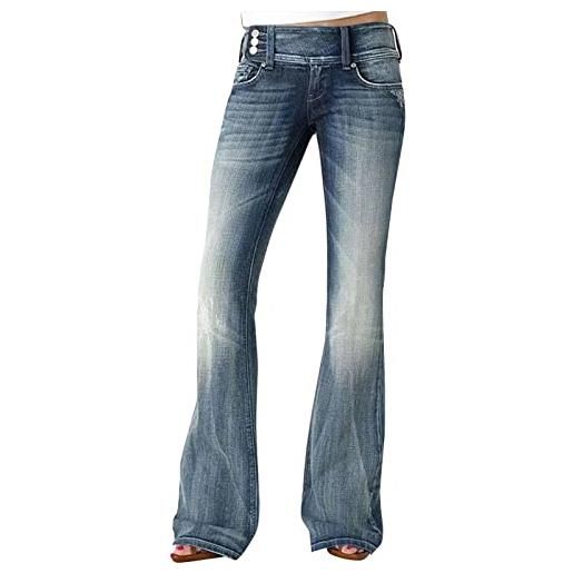 Generic pantaloni da donna a zampa svasata con taglio a stivale, vestibilità aderente, jeans svasati, pantaloni da donna in denim elasticizzato, jeans da donna a vita bassa, jeans svasati, pantaloni lunghi a