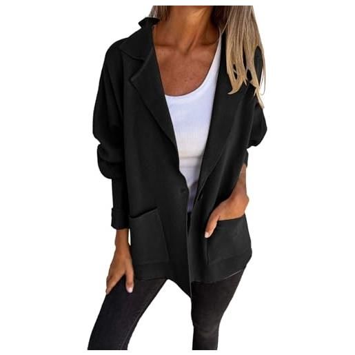 Generico gilet donna lungo cappottino donna invernale cardigan aperto davanti da, cappotto autunnale, manica lunga, leggero, elegante, giacca da piumini 100 grammi giacca (black, l)