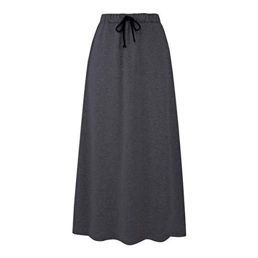 Ylingjun - gonna lunga invernale da donna in jersey caldo foderato in pile elastico in vita a una linea svasata - grigio - m