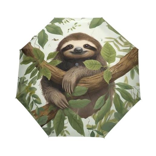 GAIREG ombrello da viaggio a forma di bradipo sui rami, ombrello pieghevole con apertura automatica e chiusura automatica, leggero, compatto
