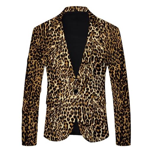 Generisch giacca da uomo a righe a pois, con stampa leopardata, blazer per feste, balli di fine anno, giacca smoking elasticizzata, elegante giacca per abiti da sposa, giallo. , m