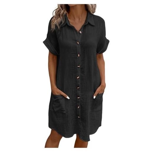 Maglietta Estiva Donna A Maniche Corte Con Tasche – Tunica Casual Tinta Unita, Morbida E Traspirante, Taglie Forti, Colore Blu (Taglia XL)