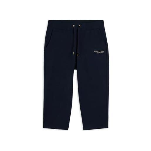 FREDDY - pantaloni corsaro in jersey con logo perline, donna, blu, large