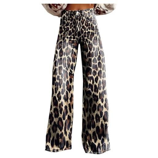 Generico tailleur donna pantaloni e giacca doppio jeans pantaloni casual stampati alla taglie forti da donna pantalone lino bianco a zamp (khaki, s)