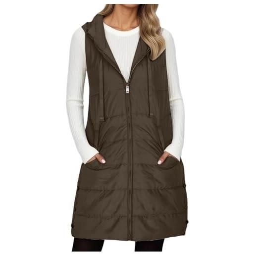 RUITOTP gilet in piumino cappotto lungo invernale da donna con cappuccio senza maniche con tasche trapuntato giacca trapuntata all'aperto per le mezze stagioni