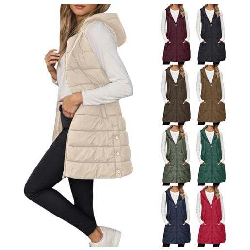 RUITOTP gilet in piumino cappotto lungo invernale da donna con cappuccio senza maniche con tasche trapuntato giacca trapuntata all'aperto per le mezze stagioni