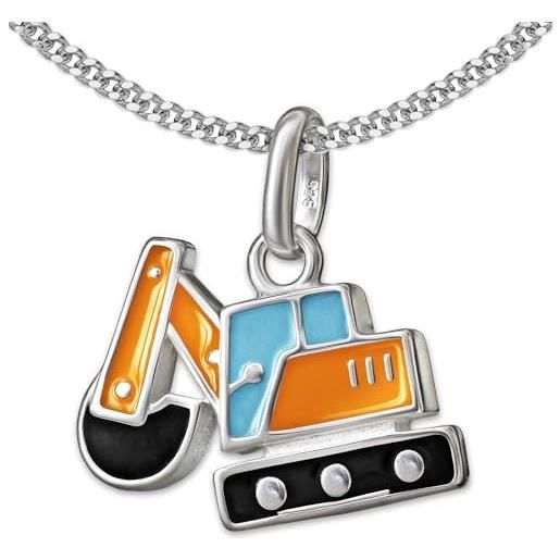 CLEVER SCHMUCK collana per bambini con escavatore a pala, 14 x 8 mm, giallo e blu, laccato, 40 cm, in argento sterling 925, in custodia per gioielli, crema