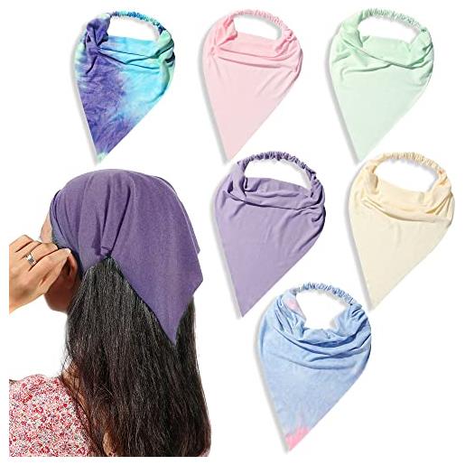 Vercret confezione da 6 sciarpe per capelli da donna - fazzoletto elastico per capelli boho grande triangolo bandana testa sciarpa con clip antiscivolo tie dye fasce per capelli per ragazze