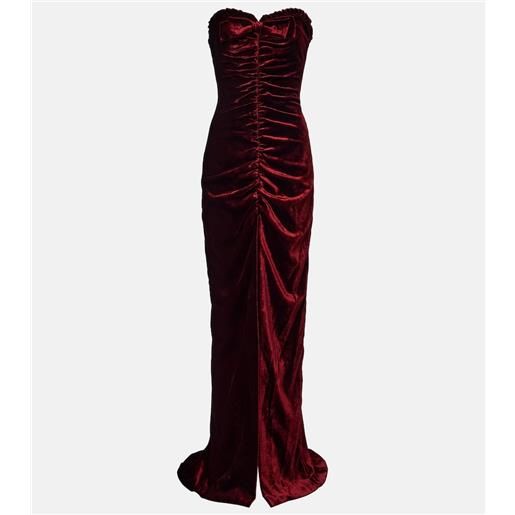 Alessandra Rich abito lungo in velluto con ruches e fiocco