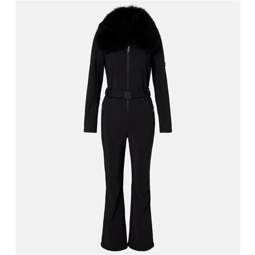 Yves Salomon tuta da sci con cintura e shearling